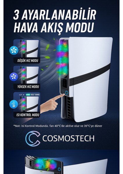 Ps5 Pro/slim Uyumlu Rgb Soğutucu Fan – Sessiz 3’lü Fanlı Soğutma, USB 3.0 Portlu, Güçlü Soğutma Sistemi