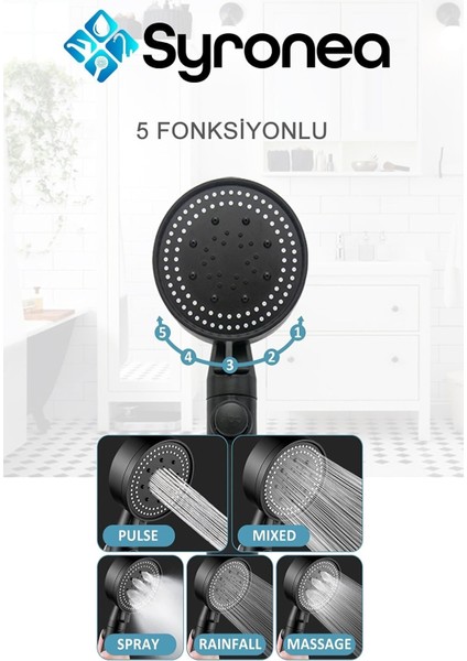 Mat Siyah 3'lü Banyo Duş Seti 5 Fonksiyonlu Örgülü Hortumlu Tutacaklı Set fiyatları