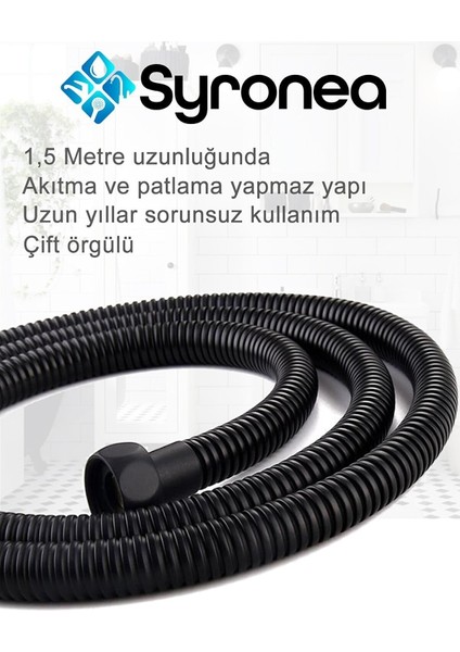 Mat Siyah 3'lü Banyo Duş Seti 5 Fonksiyonlu Örgülü Hortumlu Tutacaklı Set modelleri