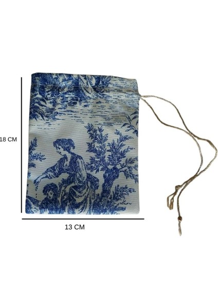 French Village Mini Kese 13X18 cm | Toile De Jouy Keten Jüt Ipli Büzgülü Kese fırsatları