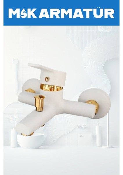 Beyaz Gold Lüx Detay Banyo Bataryası Çeşmesi