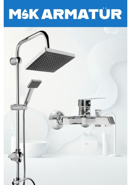 Krom Lüx Robot Krom Kare Banyo Bataryası Çeşmesi 2 Li Set