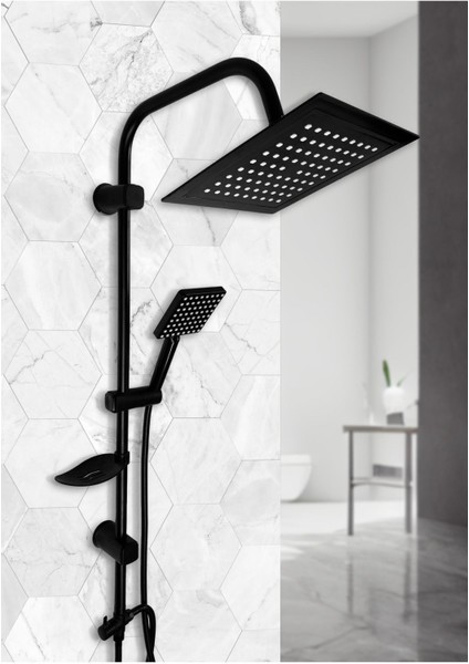 Siyah Lüks Paslanmaz Tepe Robot Duş Başlığı Seti Farah