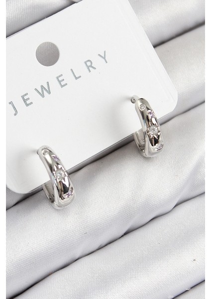 Bfs Pirinç Zirkon Taşlı Halka Model Gümüş Renk Kadın Küpe