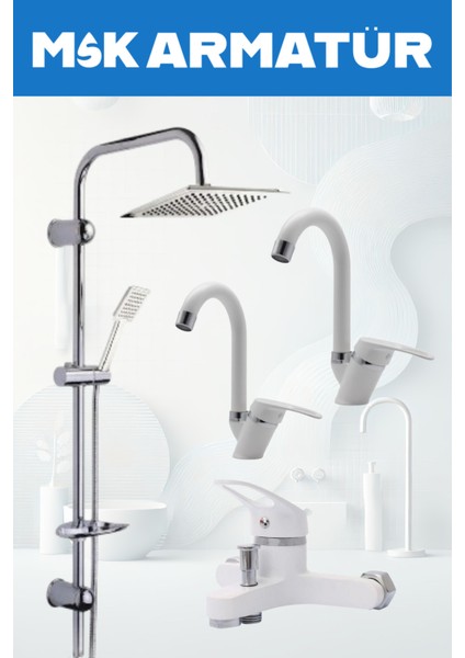 Dubai Robot Beyaz Krom Baston 4 Lü Set