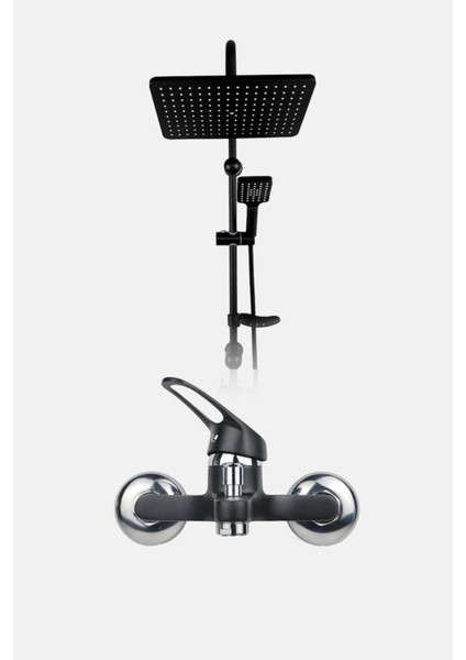 Siyah Tepe Yağmurlama Siyah Robot Seti ve Siyah Banyo Bataryası Mix-2'li Set Damla Siyah Serisi