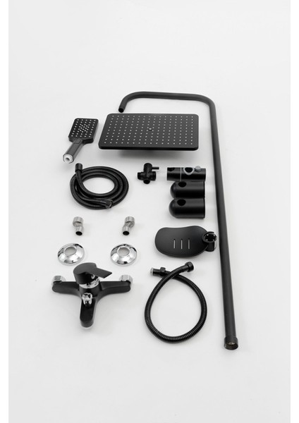 Siyah Tepe Yağmurlama Siyah Robot Seti ve Siyah Banyo Bataryası Mix-2'li Set Damla Siyah Serisi