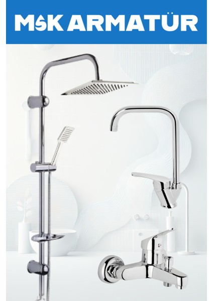 Dubai Krom Robot Köşe Lavabo Banyo 3 Lü Set