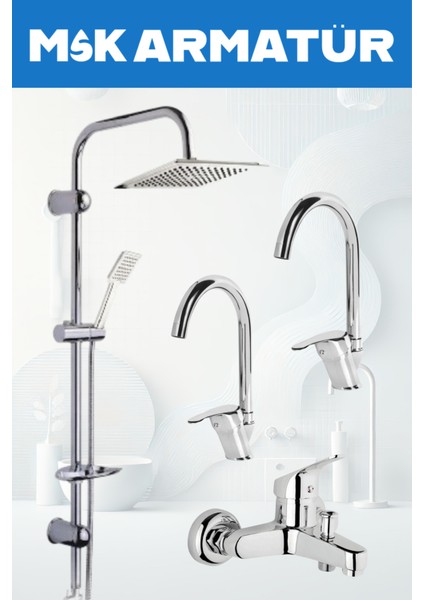 Dubai Krom Robot Duş Seti , Baston Eviye , Lavabo , Banyo Bataryası 4’lü Set