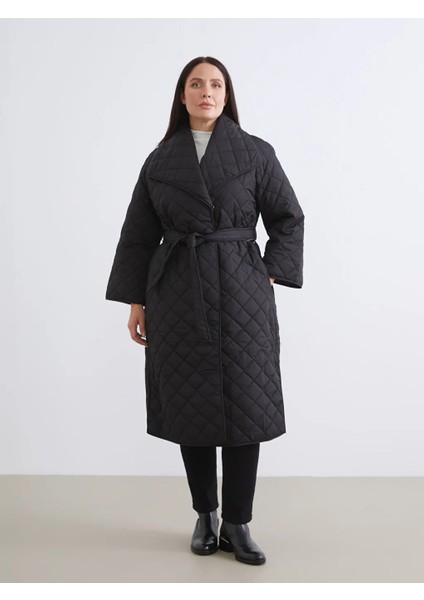 Lcw Modest Siyah Ceket Yaka Kapitone Kadın Şişme Mont modelleri