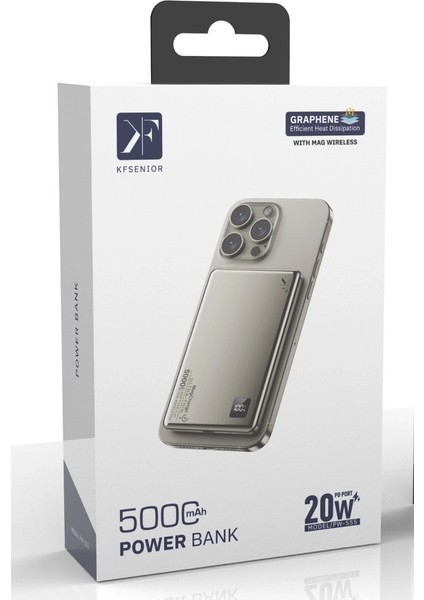 PW555 5.000 Mah Dijital Göstergeli 18W Type-C ve 15W Kablosuz Şarj Pd Hızlı Şarj Magsafe Powerbank - Titanyum fiyatları