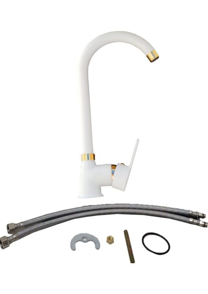 Beyaz Altın Lüks 3 Lü Set Mutfak Evye - Lavabo - Banyo Bataryası Delta Beyaz Gold Set Musluk indirimleri