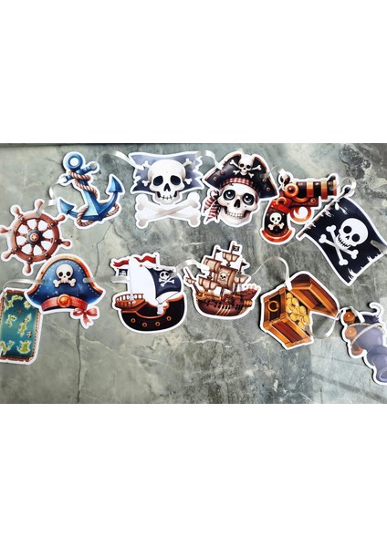 32 Parça Tam Set Korsan Temalı Deniz Kaptan Doğum Günü Seti Banner Pasta Kürdanı Cupcake Süsü Seti