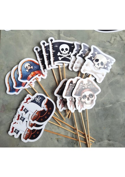 32 Parça Tam Set Korsan Temalı Deniz Kaptan Doğum Günü Seti Banner Pasta Kürdanı Cupcake Süsü Seti fiyatları