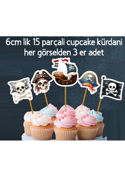 32 Parça Tam Set Korsan Temalı Deniz Kaptan Doğum Günü Seti Banner Pasta Kürdanı Cupcake Süsü Seti modelleri