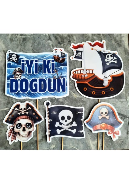 32 Parça Tam Set Korsan Temalı Deniz Kaptan Doğum Günü Seti Banner Pasta Kürdanı Cupcake Süsü Seti indirimleri