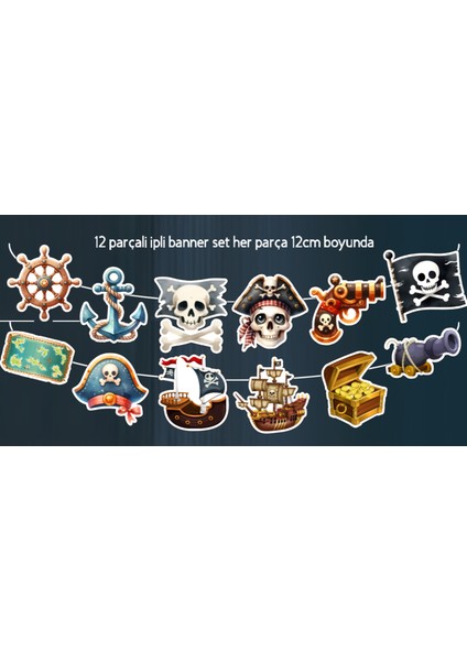 32 Parça Tam Set Korsan Temalı Deniz Kaptan Doğum Günü Seti Banner Pasta Kürdanı Cupcake Süsü Seti