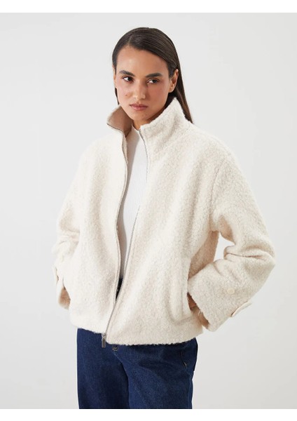 Lcwaıkıkı Classic Ekru Dik Yaka Kadın Pelüş Mont