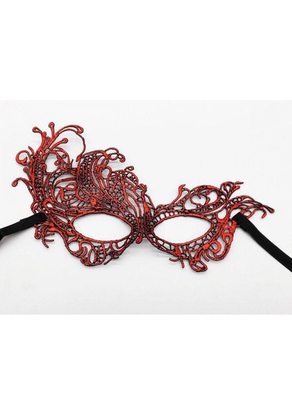 - Kırmızı Renk Dantel Örgü Işlemeli Parti Maskesi Model 1