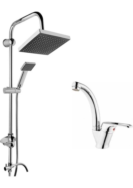 Robot Kare Tepe Duş Seti Mix Kuğu Mutfak Evye Bataryası Musluğu 2'li Set