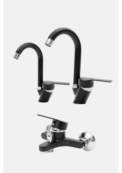 3'lü Modern Siyah Kuğu Batarya Seti | 40'lık | Pirinç | Garantili | Lüx ve Şık Armatür