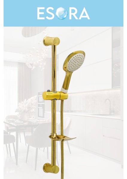 Sürgülü Duş Seti Gold Renk Banyo Duş Takımı Altın Duş Başlığı Spiral Sürgülü Robot Duş Seti