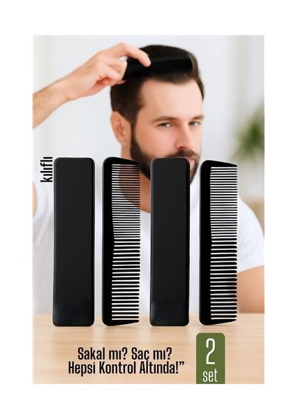 Modacar 2 Li Kılıflı Cep Tarağı – 14 x 3 cm | Kompakt, Şık ve Taşınabilir Erkek Bakım Tarağı