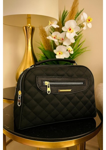 Fermuar Detaylı Çift Gözlü Kapitone Kadın Çanta