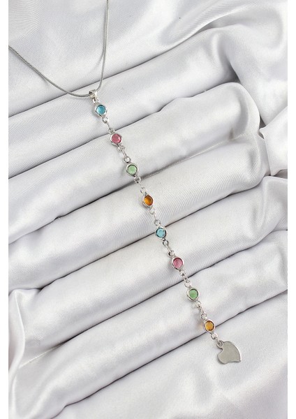 Bfs Pirinç Gümüş Renk Karışık Renk Zirkon Taşlı Y Kadın Kolye