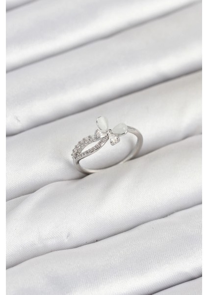 Bfs Pirinç Gümüş Renk Kelebek Zirkon Taşlı Kadın Yüzük