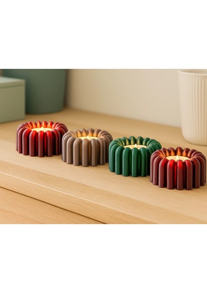 Modern Renkli 4'lü Silindir Formlu Mumluk Seti 🕯️ – 4 Tealight Mum Hediyeli