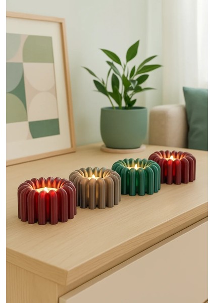 Modern Renkli 4'lü Silindir Formlu Mumluk Seti 🕯️ – 4 Tealight Mum Hediyeli fiyatları