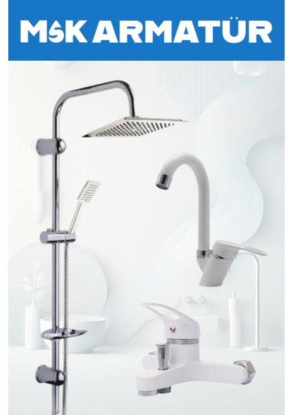 Dubai Robot Beyaz Krom Baston 3 Lü Set