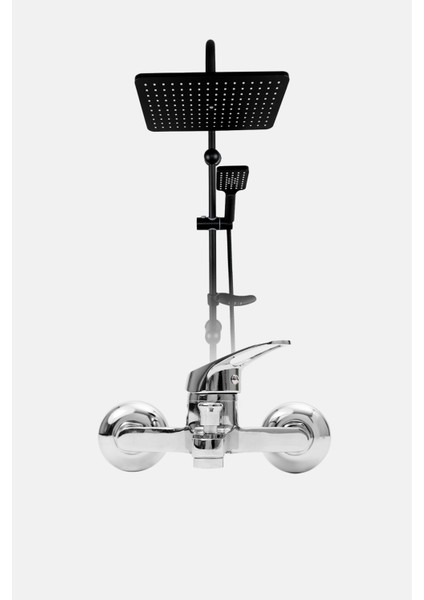 Siyah Duş Tepe Yağmurlama Robot Seti ve Krom Banyo Bataryası Mix-2'li Set