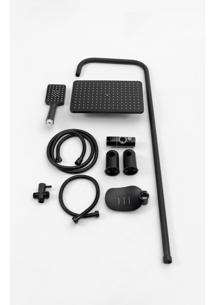 Siyah Duş Tepe Yağmurlama Robot Seti ve Krom Banyo Bataryası Mix-2'li Set