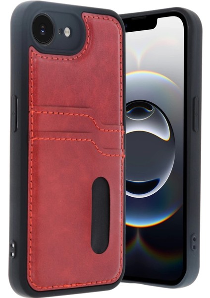 Iphone 16E Kılıf Sara Kartvizitli Deri Kılıf - Kırmızı