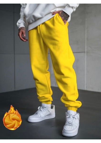 Punıx Büyük Beden Özel Seri Baskısız Düz Renk %100 Pamuk Kışlık Erkek Battal Eşofman Altı