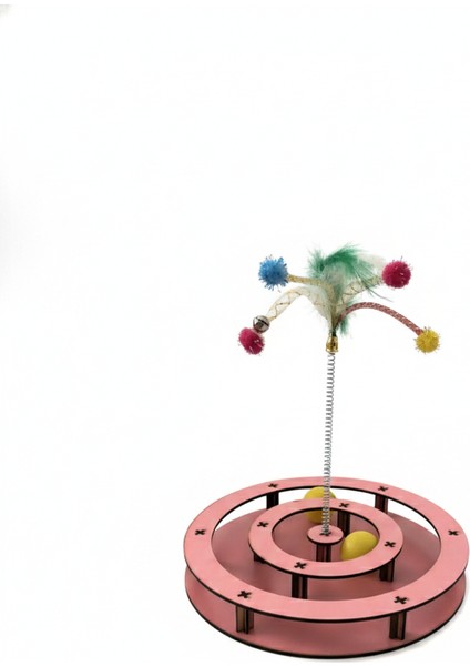 Kedi Oyuncağı Interaktif Döner Toplu – Tüylü Yaylı Kedi Oyun Seti – Hareketli Toplu Kedi Aktivite Oyuncağı