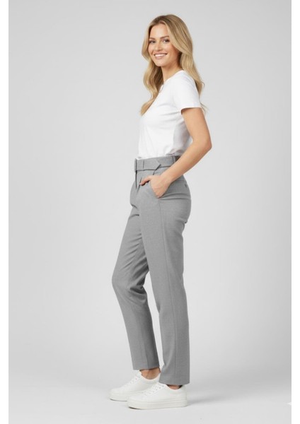 Kadın Gri Kemerli Kumaş Pantolon M1792 Gri fiyatları