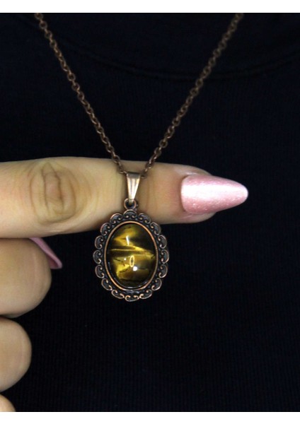 Doğal Taş Kaplangözü Doğal Taşlı Kadın Doğal Taş Otantik Kolye EUK27BKG