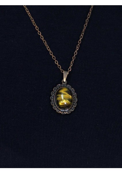 Doğal Taş Kaplangözü Doğal Taşlı Kadın Doğal Taş Otantik Kolye EUK27BKG fiyatları