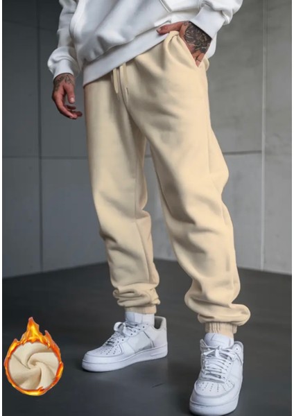 Punıx Büyük Beden Özel Seri Baskısız Düz Renk %100 Pamuk Kışlık Erkek Battal Eşofman Altı