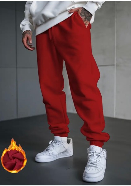 Punıx Büyük Beden Özel Seri Baskısız Düz Renk %100 Pamuk Kışlık Erkek Battal Eşofman Altı