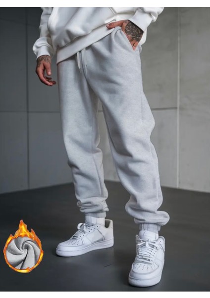 Punıx Büyük Beden Özel Seri Baskısız Düz Renk %100 Pamuk Kışlık Erkek Battal Eşofman Altı