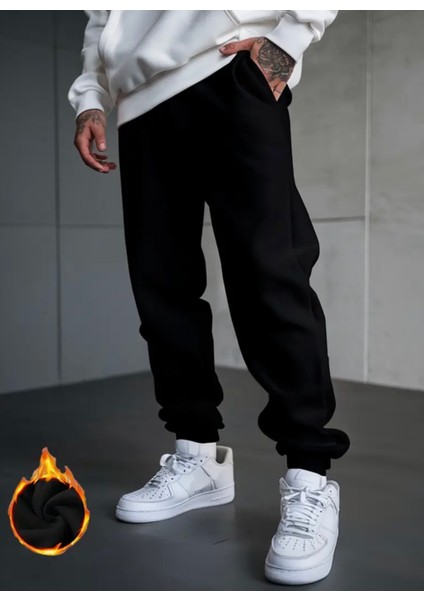 Punıx Büyük Beden Özel Seri Baskısız Düz Renk %100 Pamuk Kışlık Erkek Battal Eşofman Altı