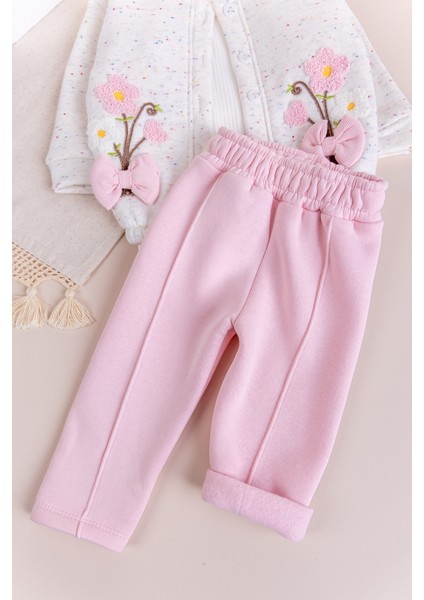 Kız Bebek Çocuk Hırkalı Üç Iplik Şardonlu Çiçek Işlemeli 100% Pamuk 3 Lü Takım Set modelleri