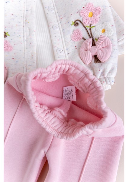 Kız Bebek Çocuk Hırkalı Üç Iplik Şardonlu Çiçek Işlemeli 100% Pamuk 3 Lü Takım Set fırsatları