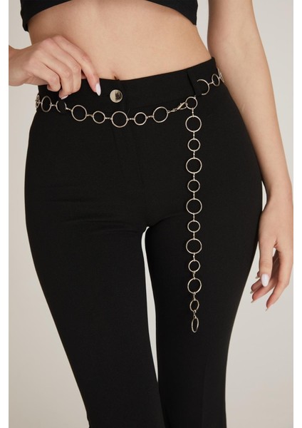 Kadın Zincir Detaylı Ispanyol Paça Pantolon M1643 Siyah fırsatları