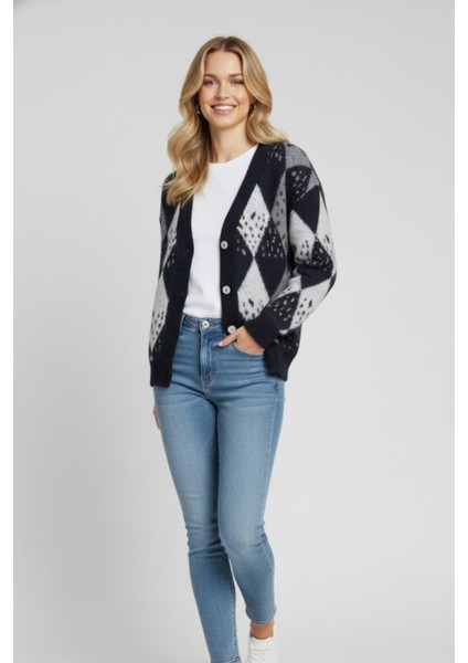 Kadın Baklava Desenli Yumoş Hırka M2331 Lacivert modelleri