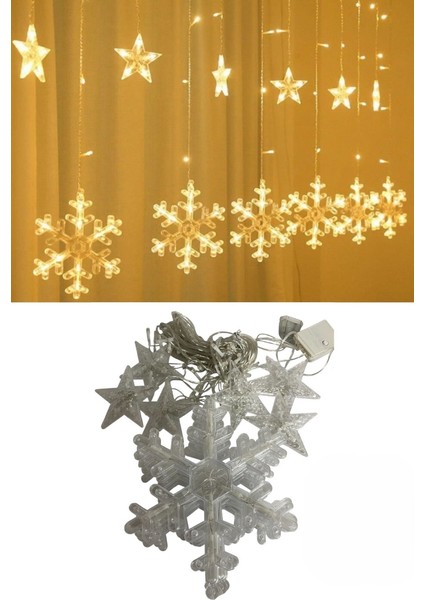 Kar Tanesi Yıldız Günışığı Perde LED 3m Fişli 8 Fonksiyonlu Yılbaşı Dekor Işık modelleri
